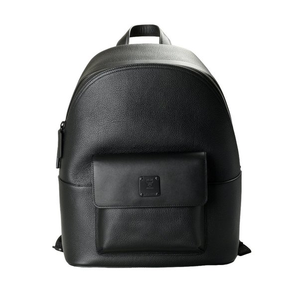 MCM Unisex Black Textured Leather Large Backpack Bag